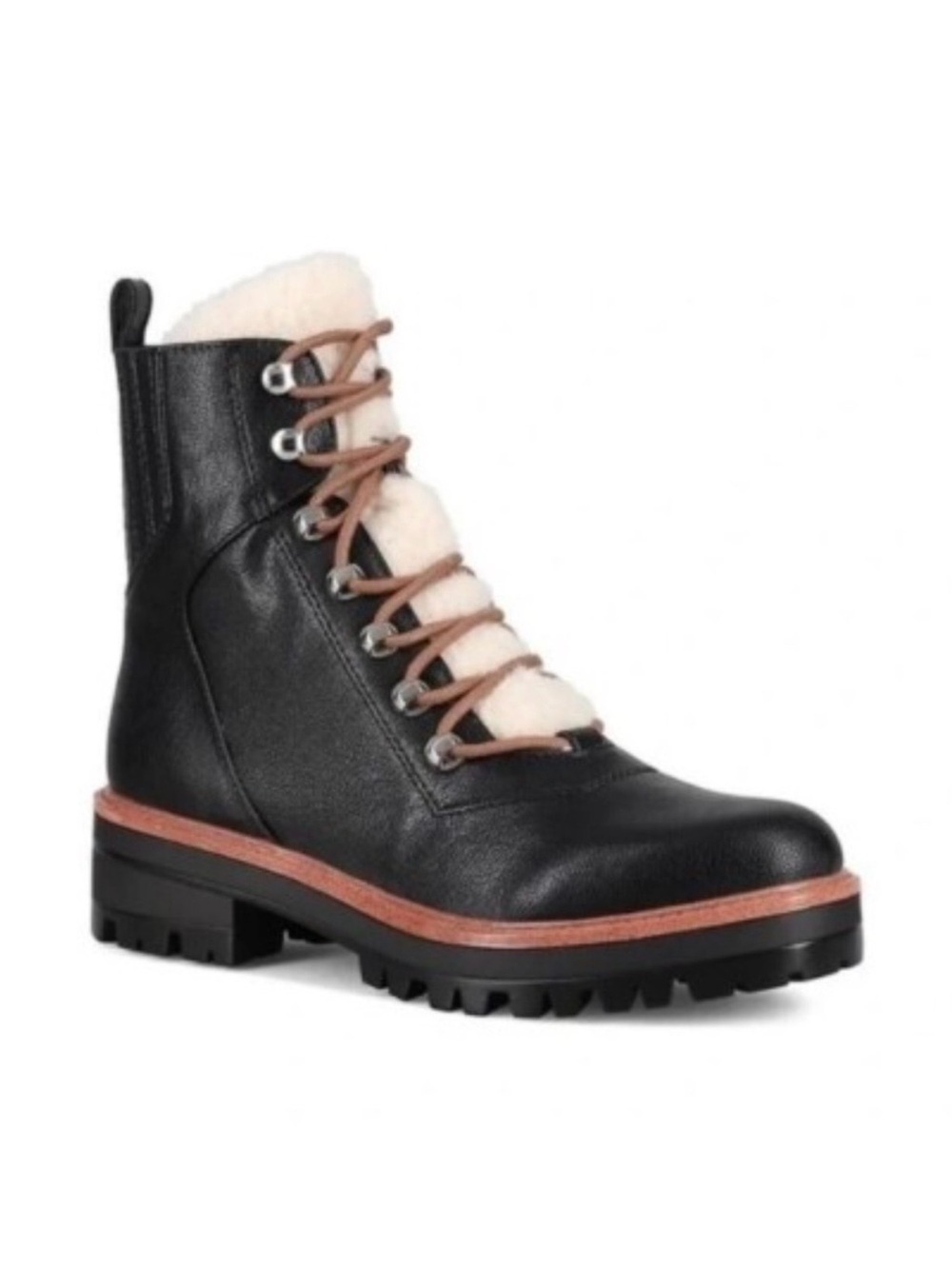 Nine West Women’s Black Ivani Sheepa Lace Up Lug Sole Combat Ankle Boot 8.5
